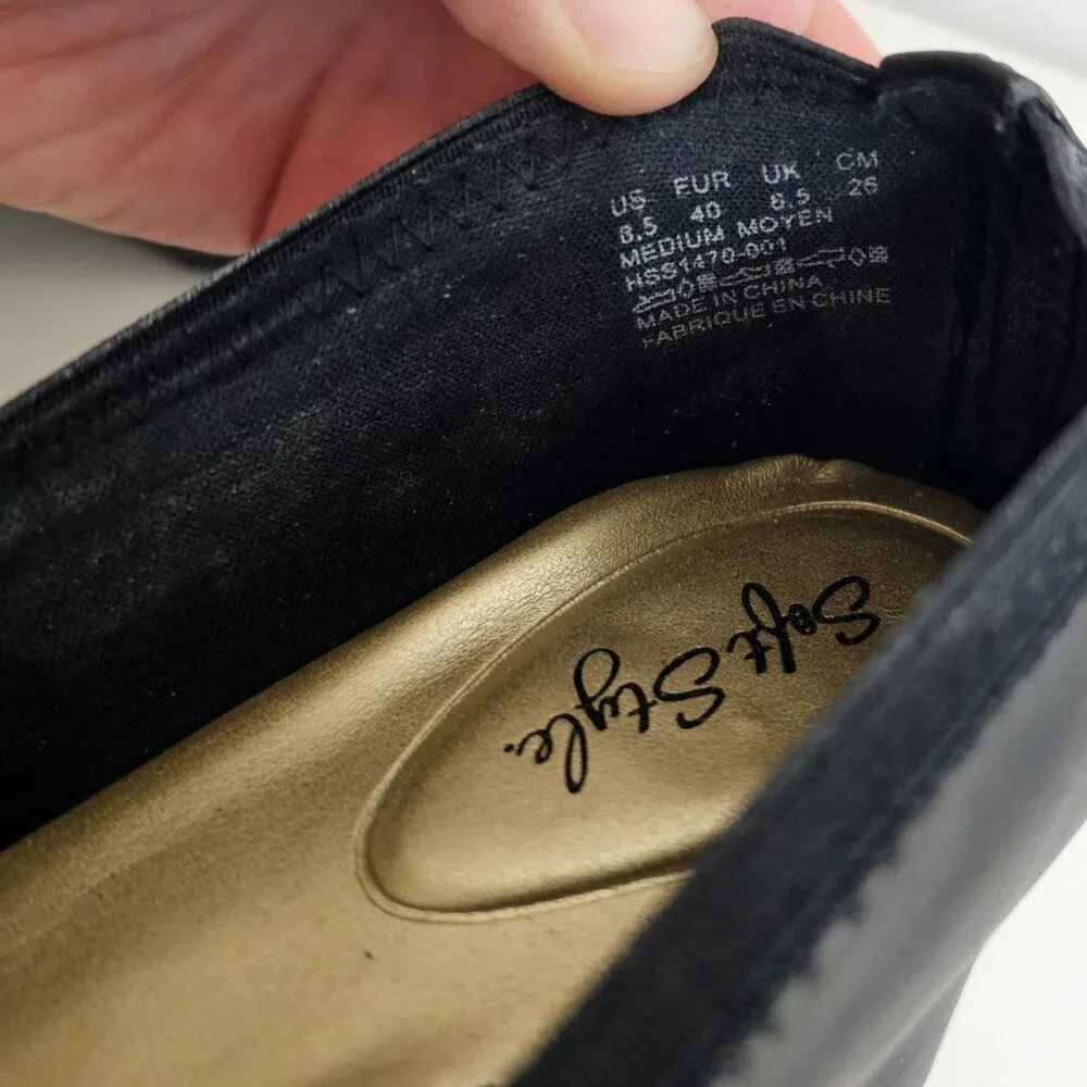 Soft Style Womens Sz 8.5 Black Faux Leather Pump Patent Toe Cap Comfort Shoes - Picture 8 of 10